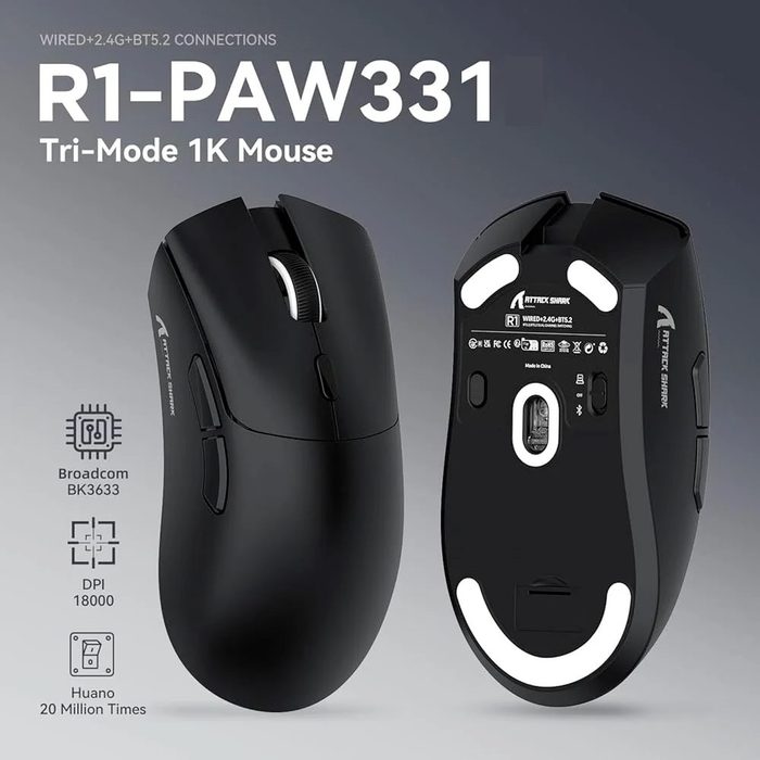 mouse attack shark r1 sem fio paw3311