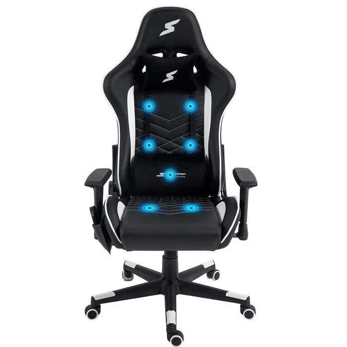 cadeira gamer superframe wave massageadora reclinável 2d preta e branca