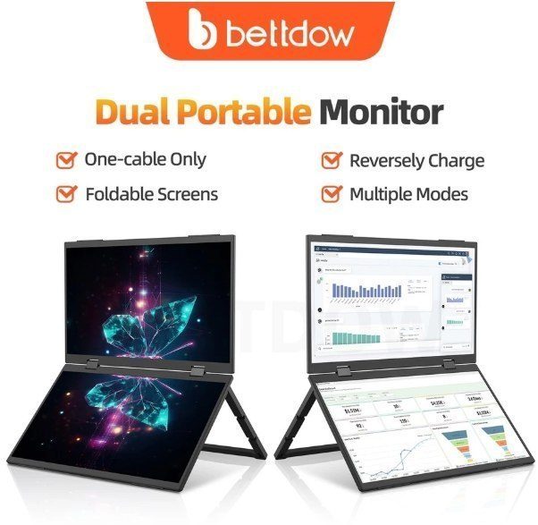 monitor bettdow portatil duplo 15.4 polegadas fhd ips dobrável