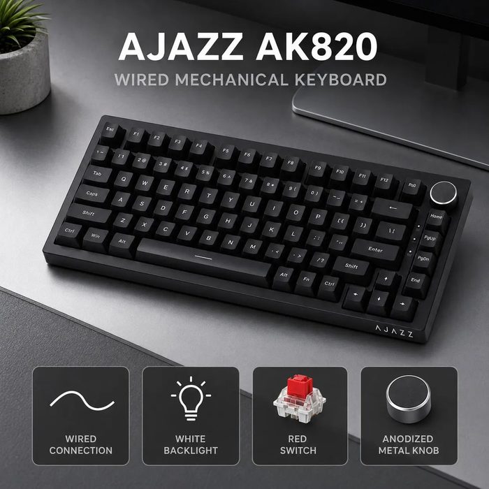 Teclado Mecânico Ajazz Ak820, Switch Red, Hot Swappable