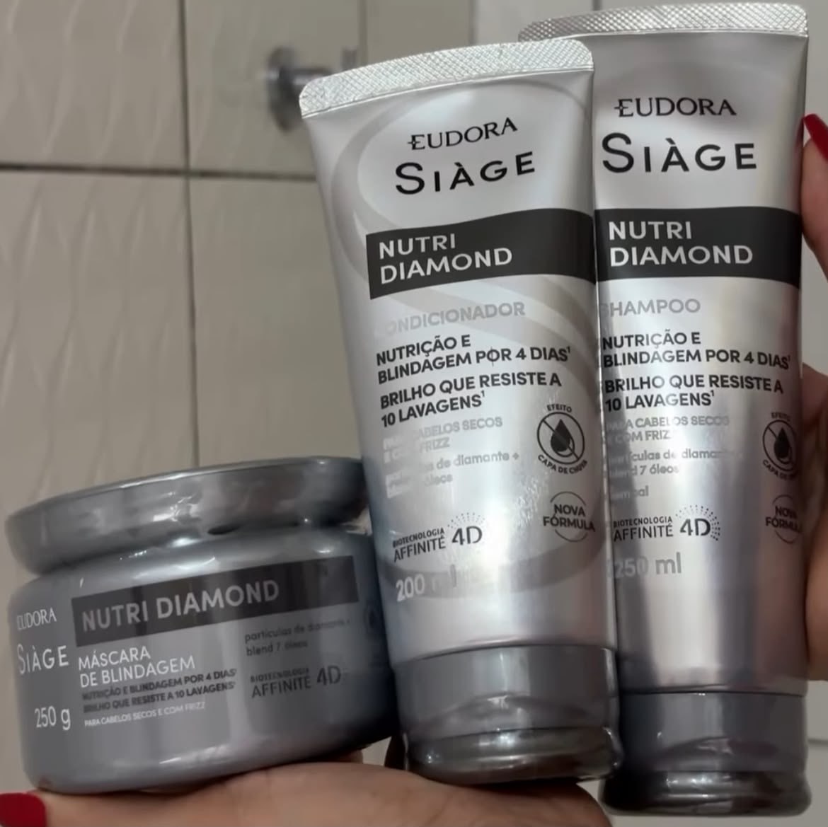 cuidados com cabelo eudora siàge nutri diamond combo shampoo condicionador máscara