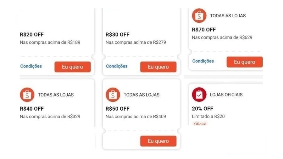 👇 Resgate todos os cupons aqui