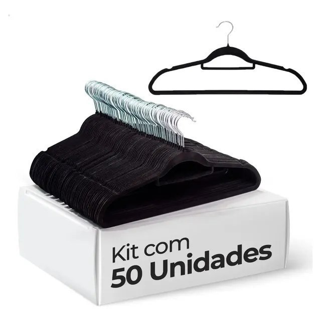 roupas vittak kit 50 cabides veludo de roupa antideslizante slim preto