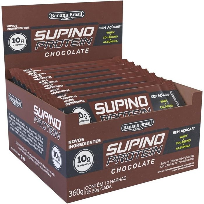 Banana Brasil Display Barra De Proteína Supino Protein Chocolate - 12 Unidades De 30G