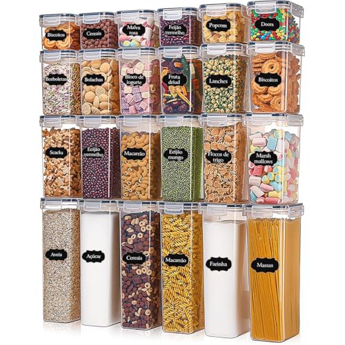 Potes Tampa Hermético Porta Alimentos Mantimentos Armário Cozinha Kit 24