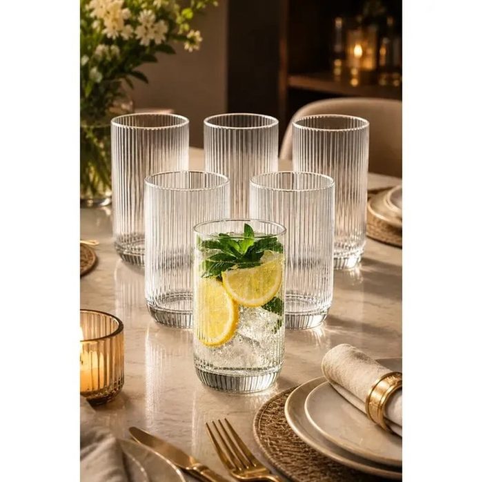 Copo de Vidro Canelado 400ml para Mesa Posta e Drinks, Pack com 6