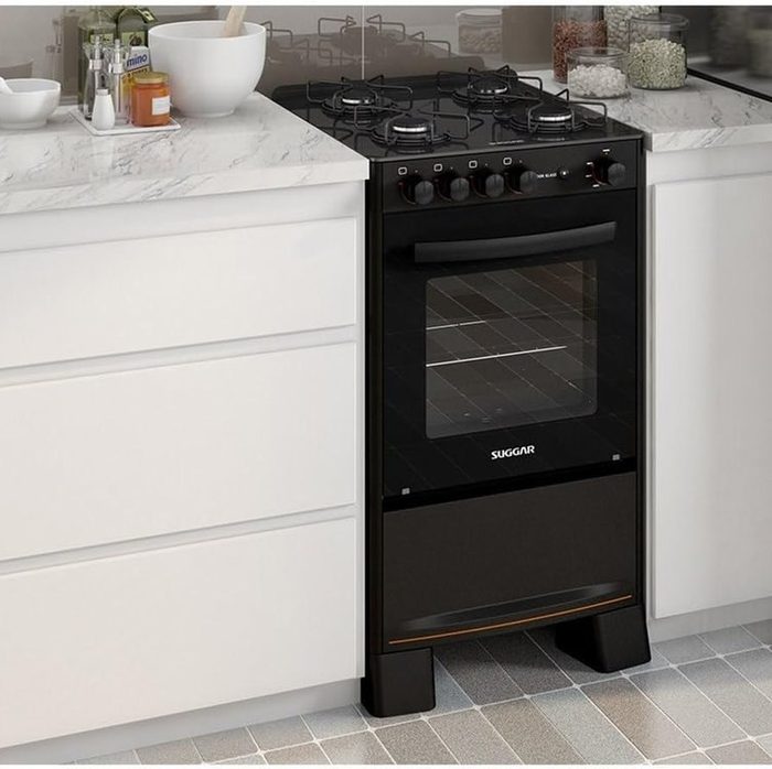 Fogão Suggar Cook Glass 4 Queimadores Mesa Vidro Preto Bivolt FGVCG410PT