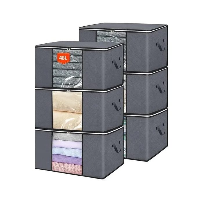Kit 6 Saco Organizador Dobrável Edredom Cobertor Multiuso Cinza-escuro