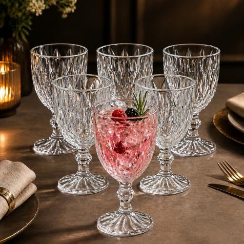 Jogo 6 Taças Vidro Diamond 315ml Elegante Resistente Água Suco Refrigerante