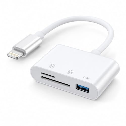 Leitor de Cartão SD TF USB Dual Slot compatível com iPhone e iPad - Sem App, transfere fotos, OTG