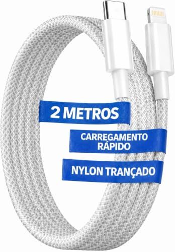 Cabo Turbo para Carregador Compatível i.Phone SE X Xr 11 12 13 14, Acabamento Premium, Reforçado c/Nylon, Carregamento 30W Ultra Rápido e Tr