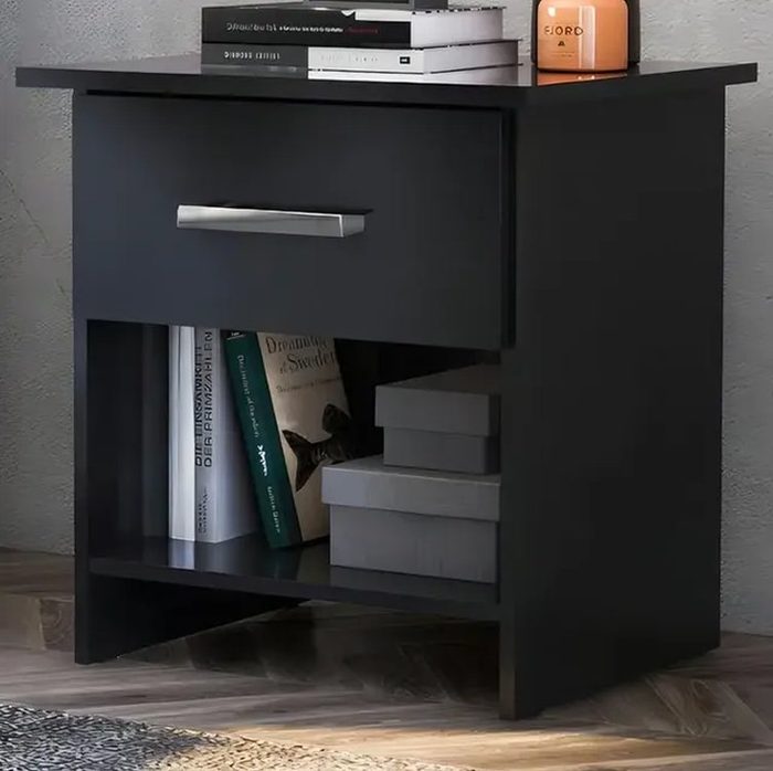 Mesa De Cabeceira Com Pés Ditália 1 Gaveta MDP 50cm Cor Preto Brilhante