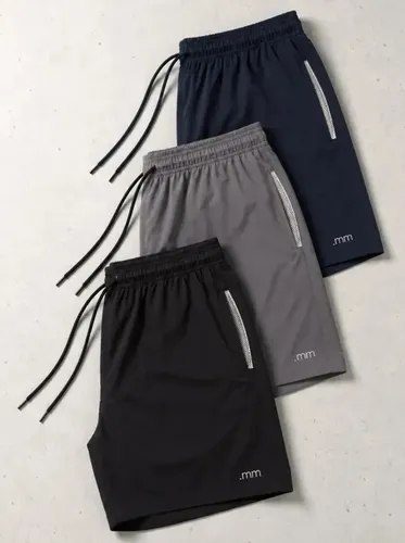 Kit 3 Bermuda Masculina Tactel Com Elastano Academia Treino Preto-marinho-cinza