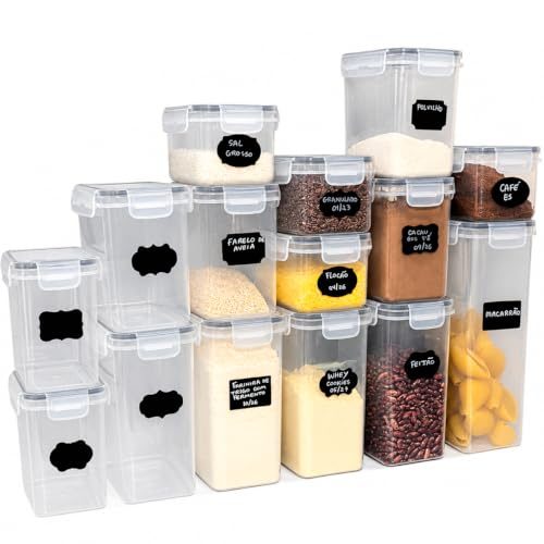 Decolab Kit Potes Herméticos Plástico com Vedação BPA Free - Organizador de Geladeira, Porta Cereais, Temperos e Mantimentos 4x 0,8L / 6x 1,