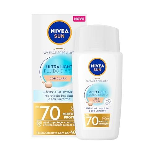 NIVEA SUN Protetor Solar Facial UV Face Specialist Ultra Light Fluido Diário FPS 70 Cor Clara 40ml, Muito Alta Proteção UVA/UVB, Hidratação