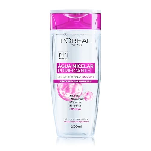 L'Oréal Paris, Água Micelar Solução de Limpeza 5 em 1 Limpa, Demaquila, Purifica, Suaviza e Reequilibra, Todos os Tipos de Peles 200ml