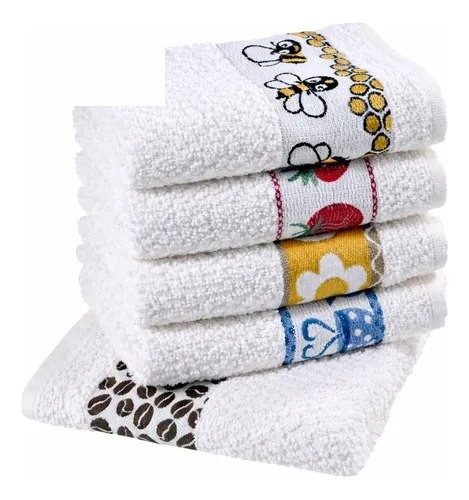 Pano de Prato Atoalhado Atacado Laune Gourmet Kit com 5 peças cor Branco Desenho Sortidos Laune Haus