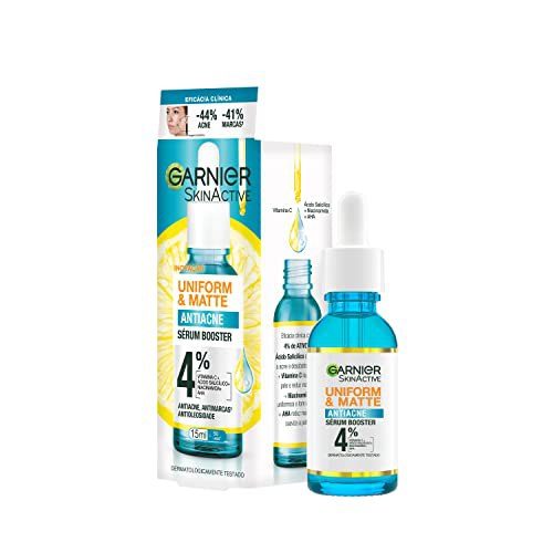 Garnier Uniform & Matte Sérum Facial Antiacne, Reduz Espinhas e Marcas, Uniformiza o Tom da Pele, Efeito Matte Antioleosidade, com Vitamina 