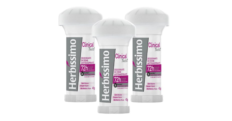 perfumes herbíssimo twist antitranspirante clinical rosa 45g 3 unidades