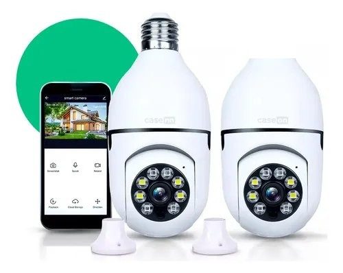 Kit 2 Câmeras Lampada De Segurança Ip Wifi Com Visão Noturna Interna Externa App Yoosee Espiã 360º Cor Branco
