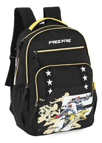 Mochila Esolar Gamer Costas Juvenil Free Fire Ms49784ff Preto Liso