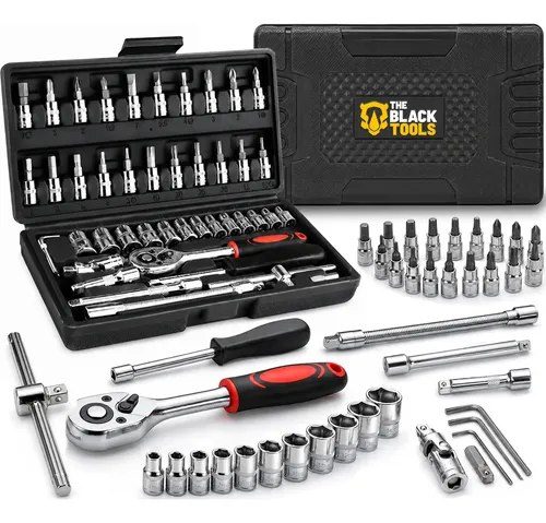 Jogo De Soquete Catraca Chave Allen Kit C/ Maleta 46 Peças Preto