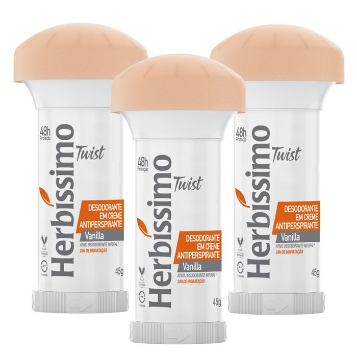 Kit Desodorante Twist Antitranspirante Vanilla Herbissimo 45g 3 unidades