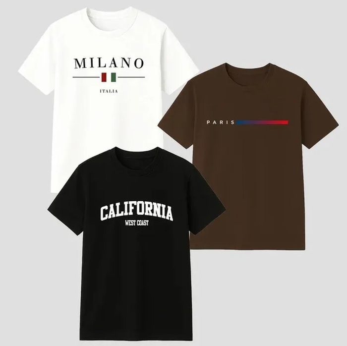 Kit 3 Camisetas Masculina 100% Algodão Premium Verão Casual Preto -marrom-branco M ao GG