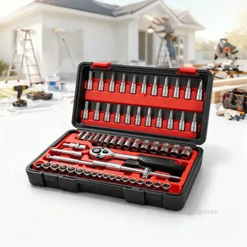 Kit Chaves Ferramentas Jogo Fenda Philips Catraca Soquete Allen 46 Peças Com Maleta Resistente Portátil Compacto Quicko Vermelho