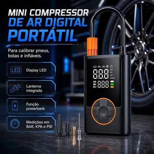 Compressor Portátil Digital Com Visor Para Carro Moto Bike Calibrador De Pneu -