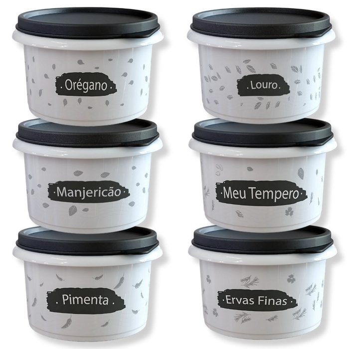 Kit 6 Potes Porta Temperos 180ml Herméticos Tampa Vedação Reforçada Empilhável Material Premium