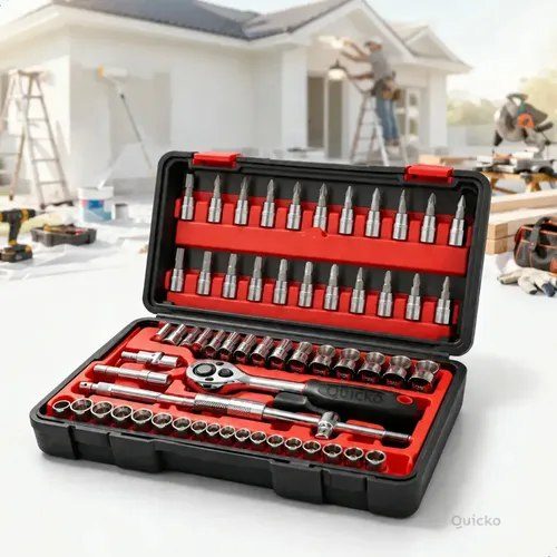 Kit Chaves Ferramentas Jogo Fenda Philips Catraca Soquete Allen 46 Peças Com Maleta Completa Portátil Quicko Vermelho
