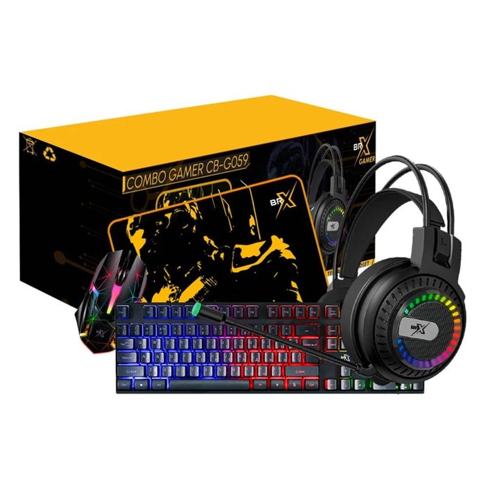 Kit Gamer Ultimate Brx 4 Em 1 , Teclado, Headset, Mouse 1200 Dpi, Mousepad- Cb-059