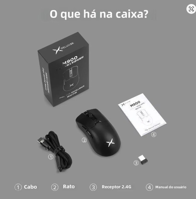 mouse delux m900 se paw3311 1000hz 2.4ghz com fio 400mah