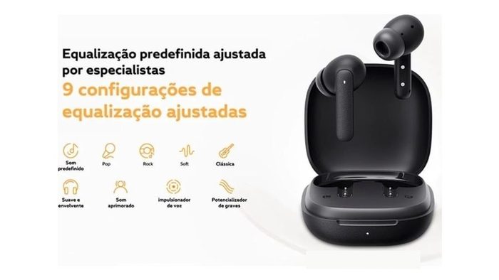 Fone de Ouvido QCY Buds T43 Sem Fio Bluetooth 5.3 Modo Baixa Latência, Certificado IPX4, até 35 Horas de Bateria