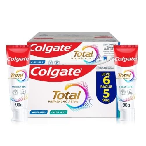 Colgate Total Whitening & Fresh Mint Creme Dental Clareador, 6x90g