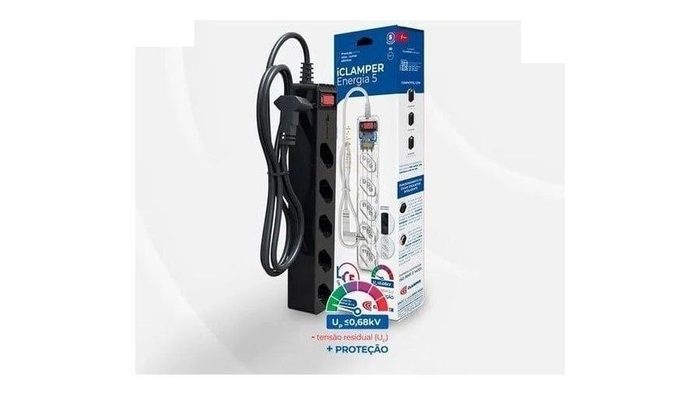 filtro de linha clamper iclamper energia 5 tomadas 3 pinos 10a preto