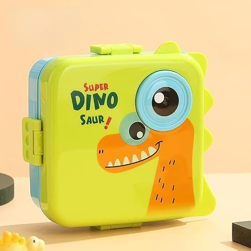 Sinovoe Marmita Infantil Dinossauro Verde 1590ml + 70ml PP com Silicone Inclui Colher 20x19,5x9cm