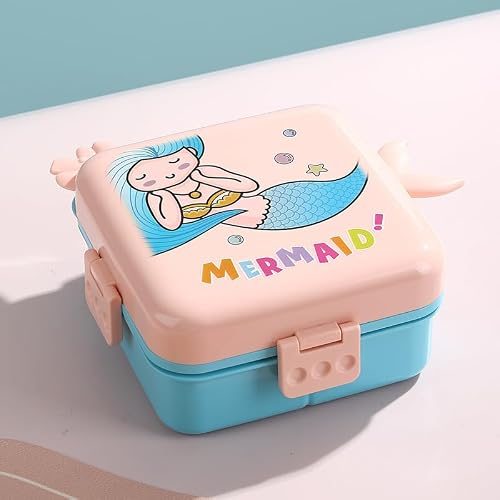 Ningbo Sinovoe International Co., Ltd. Marmita Lunch Box Infantil Sereia Rosa com Tampa - 1590ml + 70ml - Plástico PP com Silicone - Inclui
