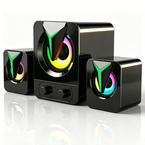 Caixa de Som Gamer com RGB, 2.0 Estéreo Bass Reflex e Alto Volume, Caixa de Som USB e P2 para PC, Notebook, TV e Monitor, Plug & Play sem Dr