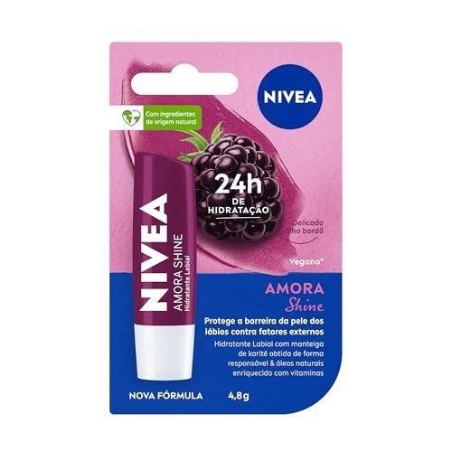 NIVEA Hidratante Labial Amora Shine 4,8g, Hidratação Intensa 24h, Cor Suave, Brilho Delicado, Cuidado Diário, Manteiga de Karité