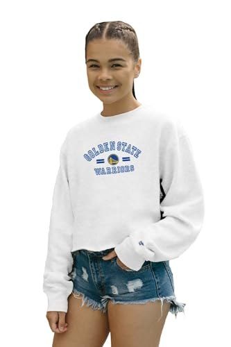 Blue 84 Moletom feminino padrão NBA oficialmente licenciado cropped gola redonda clássico branco GG