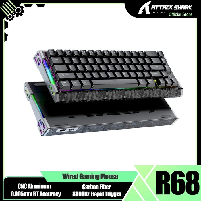 Teclado magnético Attack Shark R68 Carbon He Branco/Preto