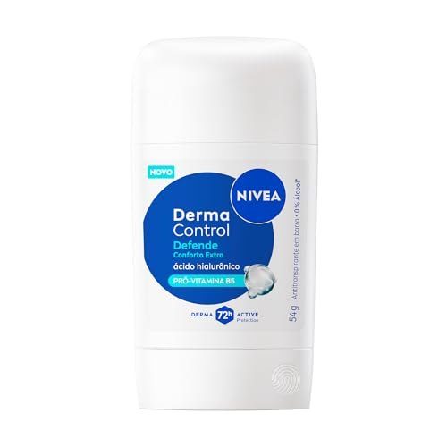 NIVEA Desodorante Antitranspirante Stick Derma Control Defende 54g, Proteção 72h, Previne Irritações, Ácido Hialurônico, Conforto Extra
