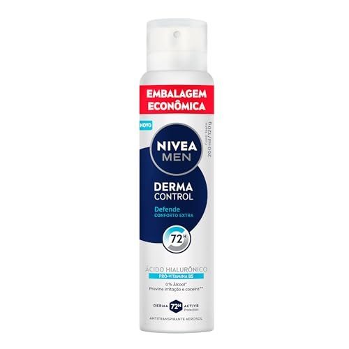 NIVEA MEN Desodorante Antitranspirante Aerossol Derma Control Defende 200ml, Proteção 72h, Previne Irritações, Ácido Hialurônico, Conforto E