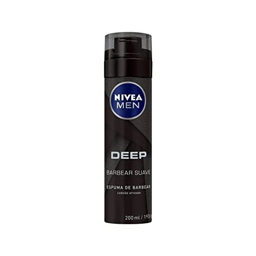 NIVEA MEN Espuma de Barbear Deep 200ml, Pele Limpa, Previne Irritações, Carvão Ativado, Deslizamento Suave