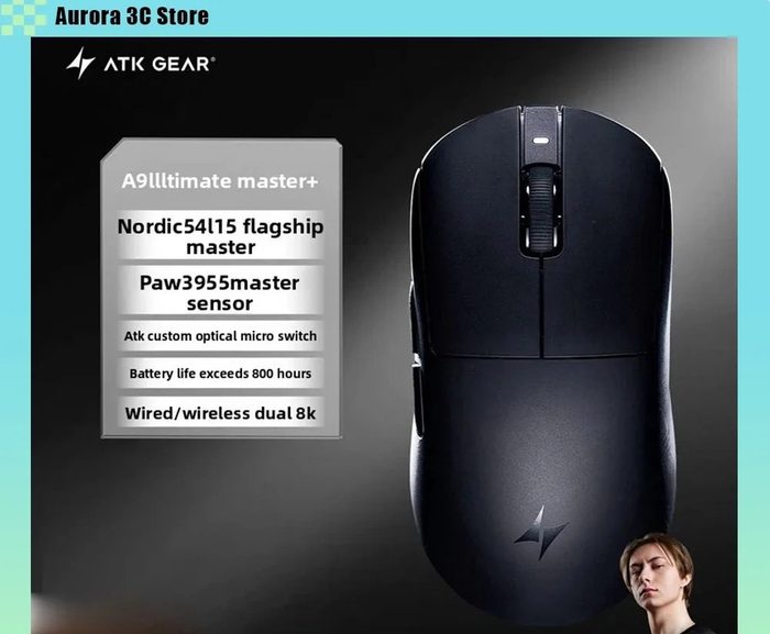Mouse Atk A9 Air/Ultimate, Sensor Paw3950, 8000Hz, Nordic 54L15, Switch óptico