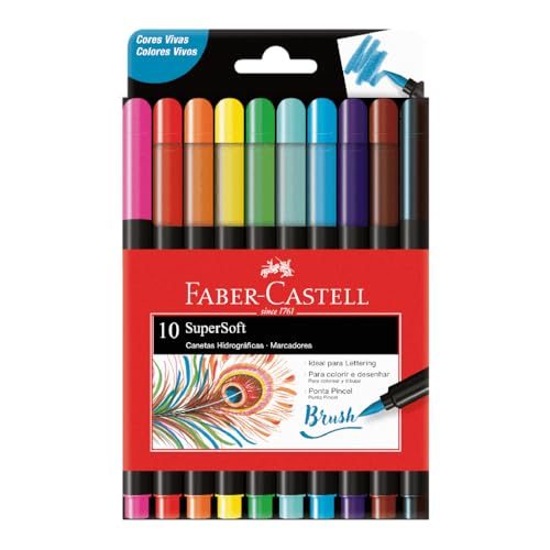 Caneta Ponta Pincel, Faber-Castell, Supersoft Brush, 10 Cores