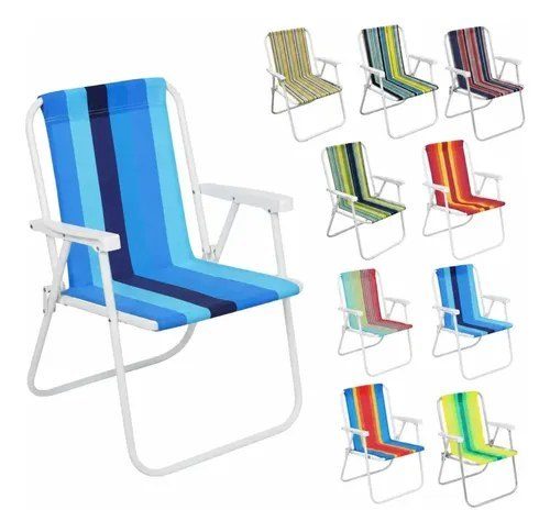 Cadeira De Praia Dobrável Aço Cores Sortidas Resistente Estrutura Reforçada Leve Praia Piscina Camping Lazer Luvinco