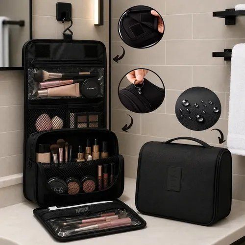 Necessaire Gancho Bolsa Dobrável Organizadora Viagem Necessaire Unissex Dobrável Cor Preto Marca Miran